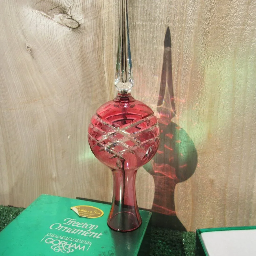 Vintage Gorham & Sons Full Lead Ruby Pink Clear Crystal Tree Topper Finial